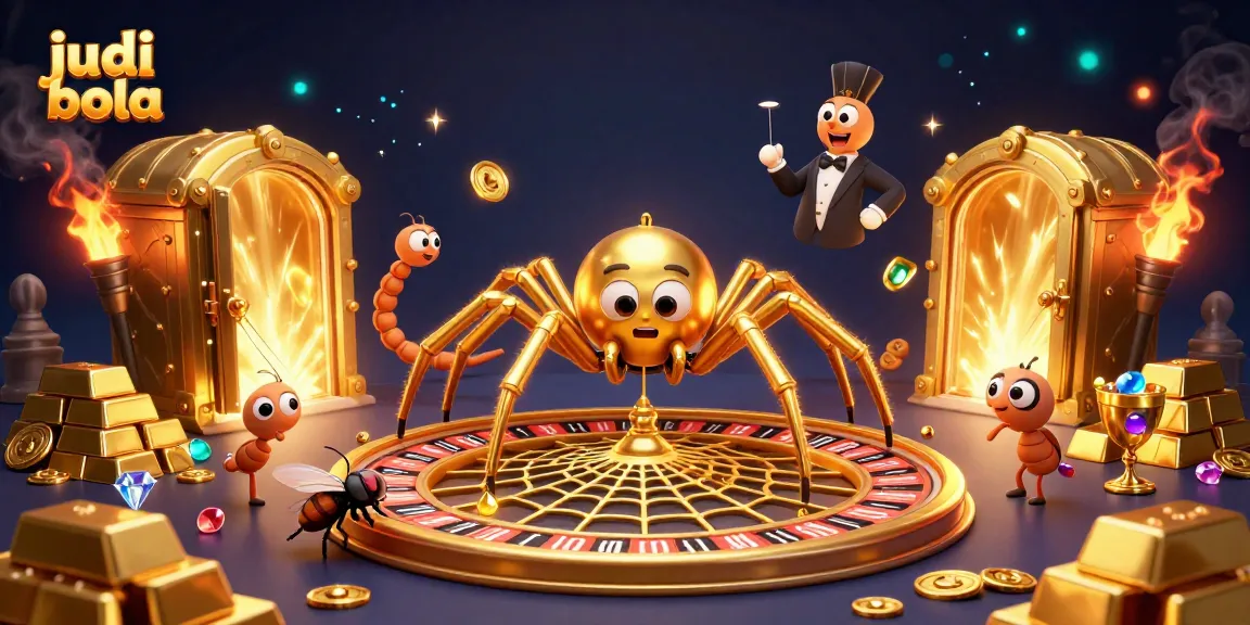 Engage in judi bola betting with a lively scene of a fly nervously placing bets around giant treasures.
