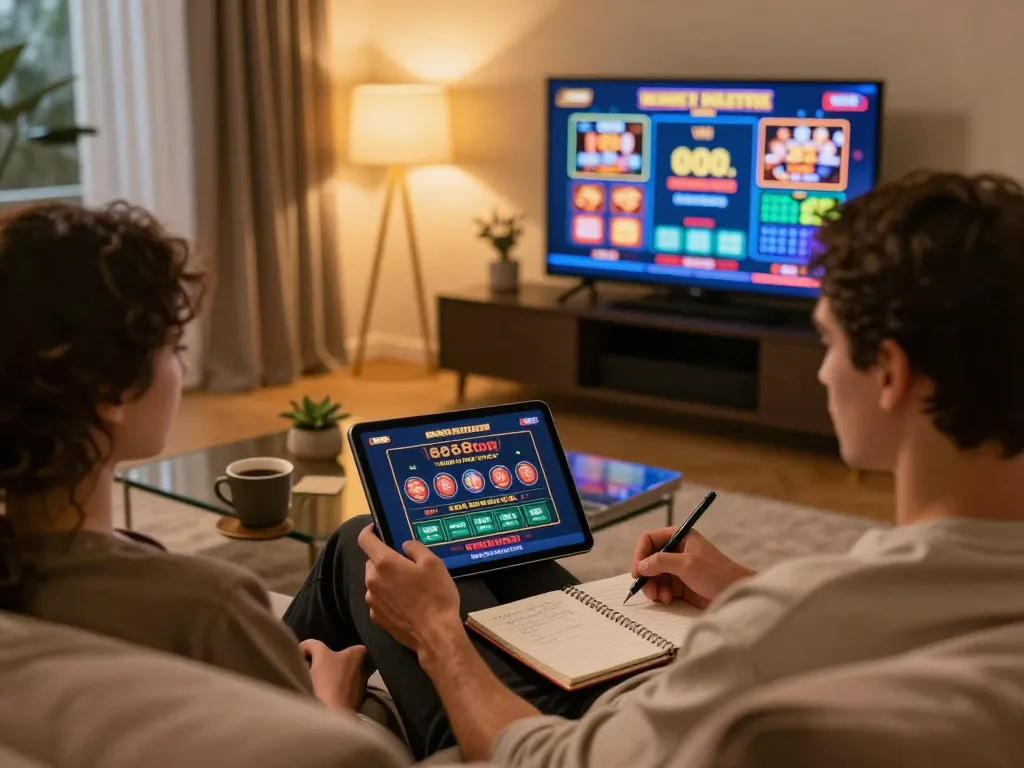 Engaging in online gaming through the 888top app in a cozy home environment.