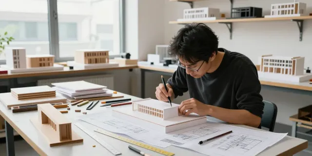 Architectural model maker Europe creating detailed models in a professional workshop.