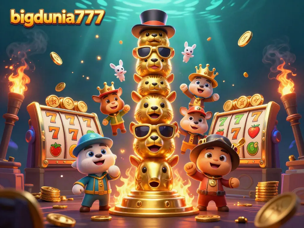 Engage with bigdunia777's thrilling slot action featuring a golden totem and vibrant game elements.
