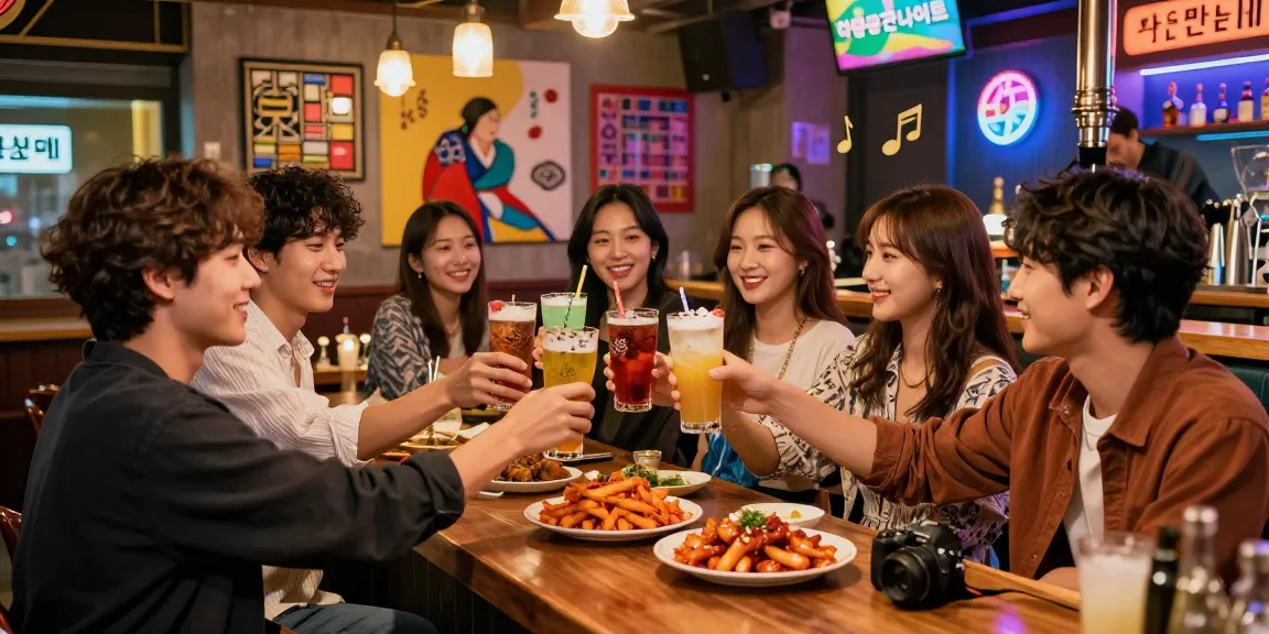 Enjoying drinks with friends at 상봉동 한국관나이트 showcasing vibrant Korean culture.
