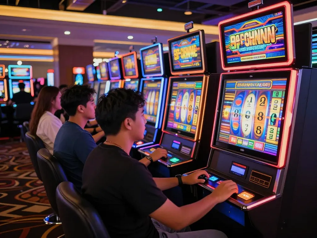 Engaging gameplay on slot gacor machines in a lively casino atmosphere, players enjoying their gaming experience.