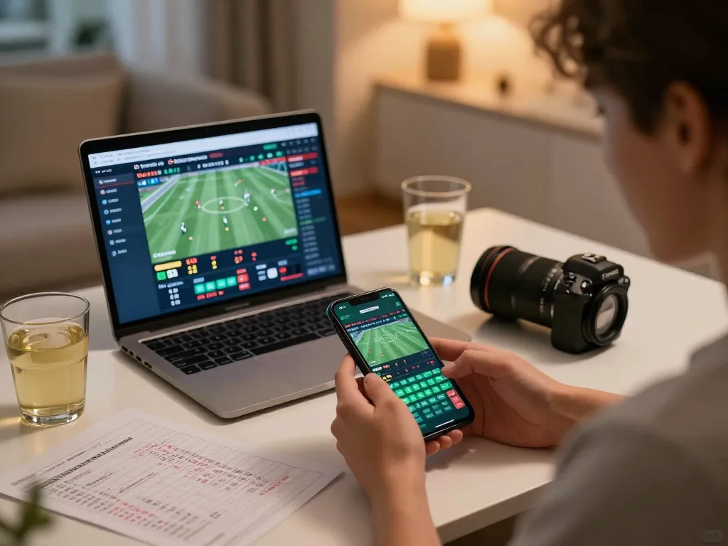 Engaging with fabet sports betting app, emphasizing strategic online gambling experience at home.