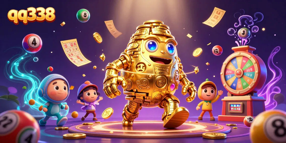 Play colorful games with qq338, featuring a 3D golden golem amidst dynamic gambling elements.