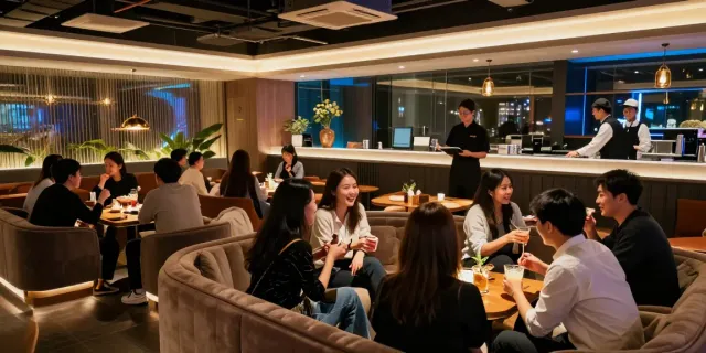 강남타이밍의 고급 유흥 공간을 포착한 이미지, 세련된 인테리어와 편안한 분위기.