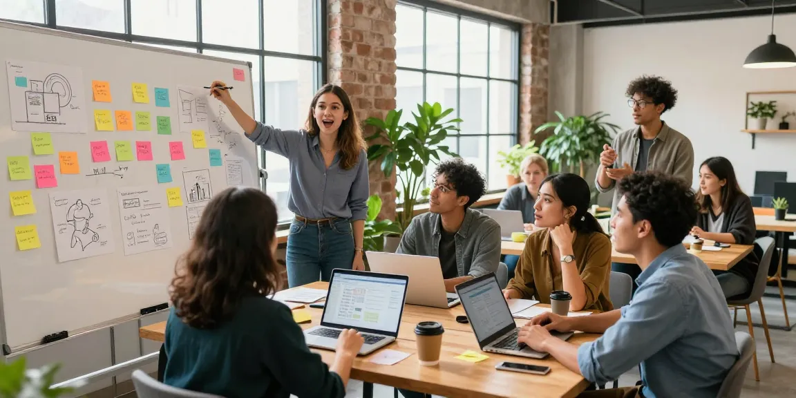 Collaborative startup team at https://www.startsomethingpc.com brainstorming innovative business ideas in a bright co-working environment.
