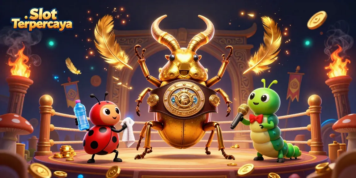Engage with exciting Slot Terpercaya as a golden stag beetle faces off, bringing thrilling gameplay to life.