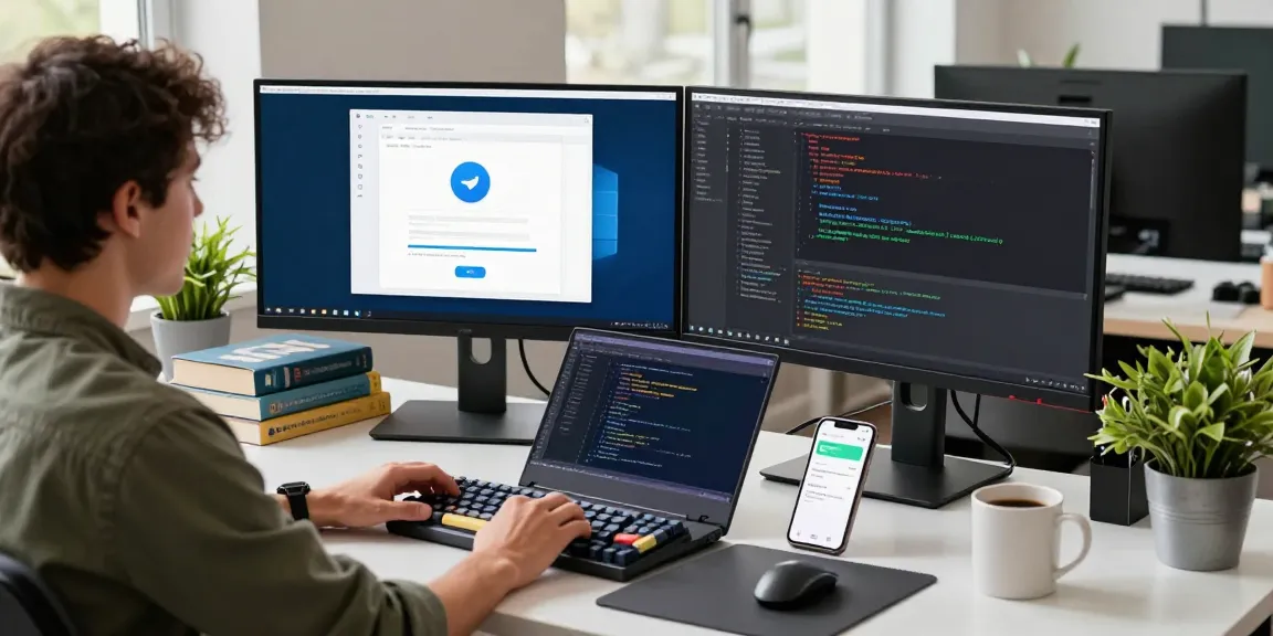 Professional developer workspace showcasing the 纸飞机中文版 app interface, capturing a vibrant tech environment.