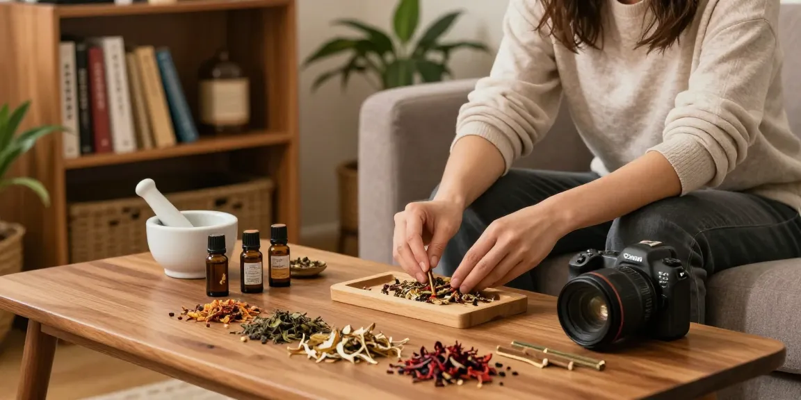 Creating a relaxing blend with legal-incense ingredients in a cozy home.