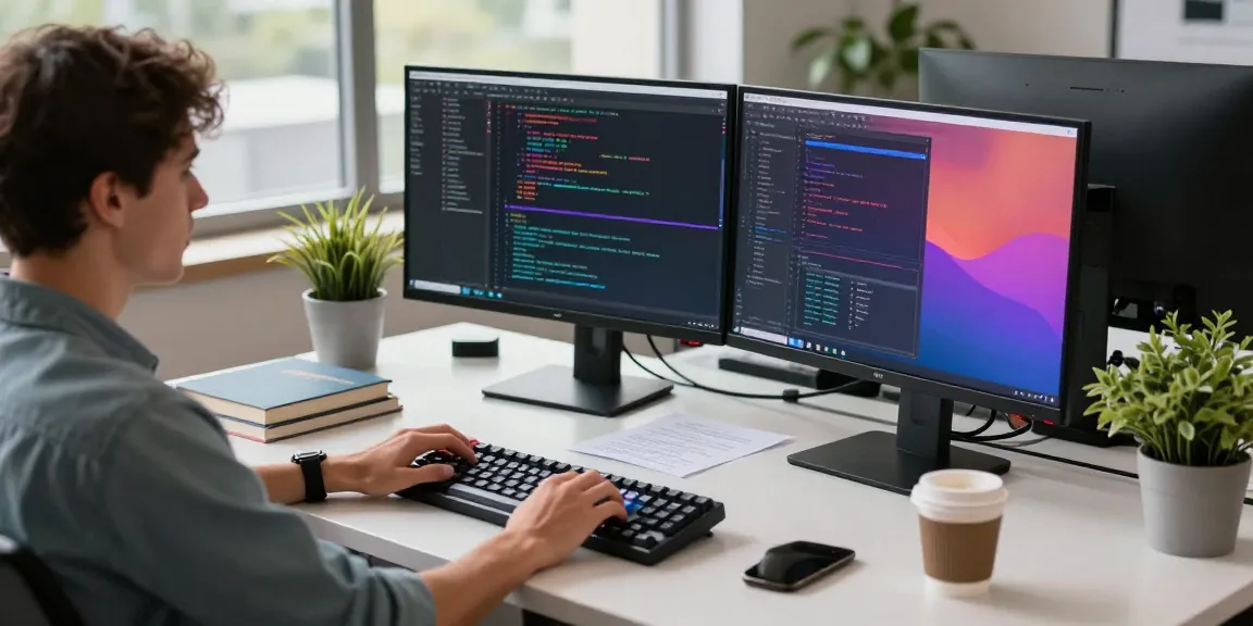 Developer coding in a modern workspace, showcasing 纸飞机中文版 technology in action.