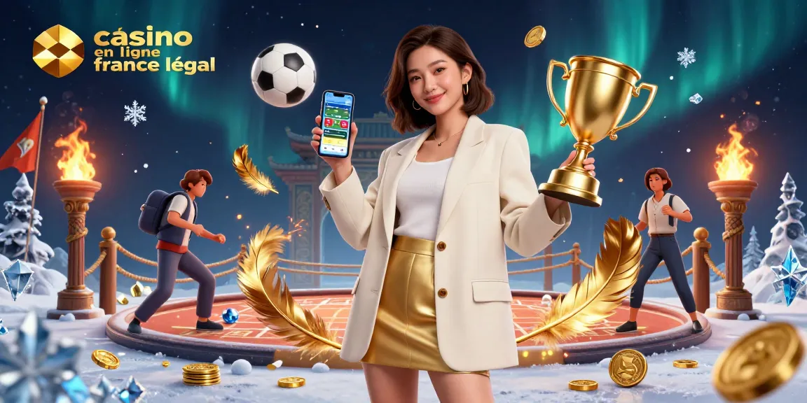 Scène engageante représentant une femme asiatique amicale présentant un casino en ligne France légal tout en tenant un smartphone avec une application de paris sportifs.