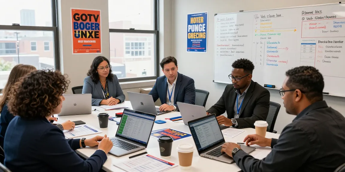 Engaging political campaign strategy meeting focused on GOTV text messaging