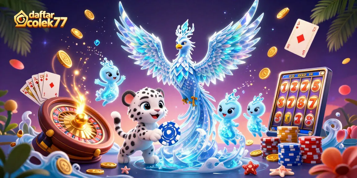 Spin the reels at daftar colek77 with the ice phoenix, poker chip, and cascading coins!