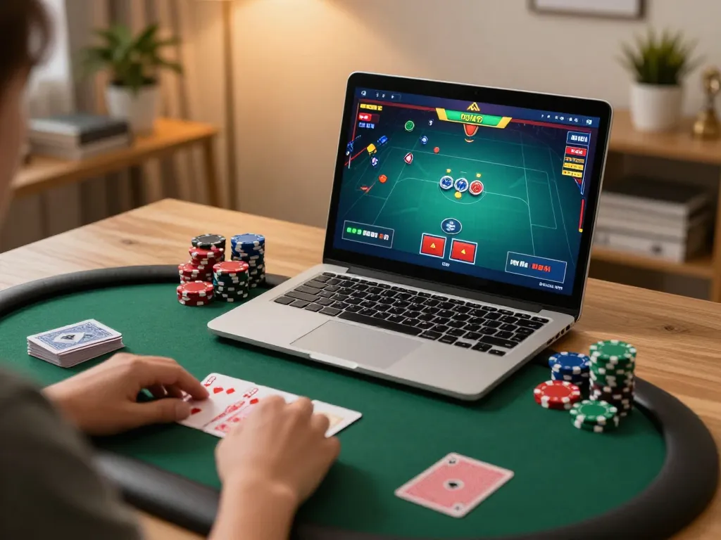 Engaging in an online poker game with vk88 on a stylish gaming setup