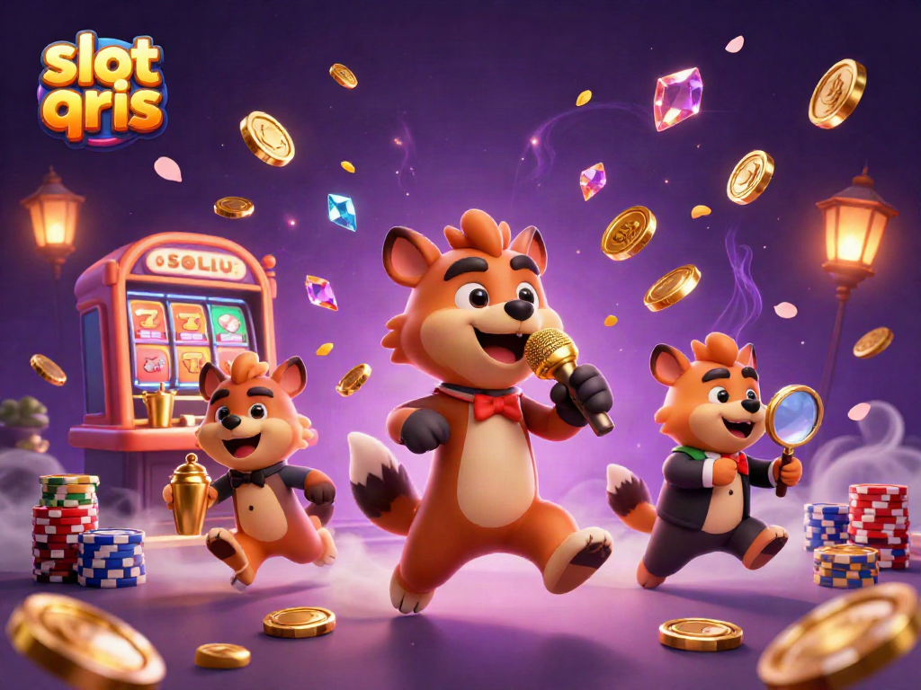 Experience slot qris excitement with hyena comedians and vibrant casino elements.