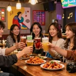 Enjoying drinks with friends at 상봉동 한국관나이트 showcasing vibrant Korean culture.