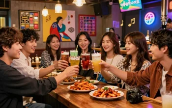 Enjoying drinks with friends at 상봉동 한국관나이트 showcasing vibrant Korean culture.